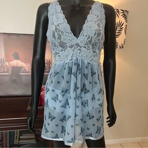 Lace-Trim Blue Butterfly Chemise Fairycore